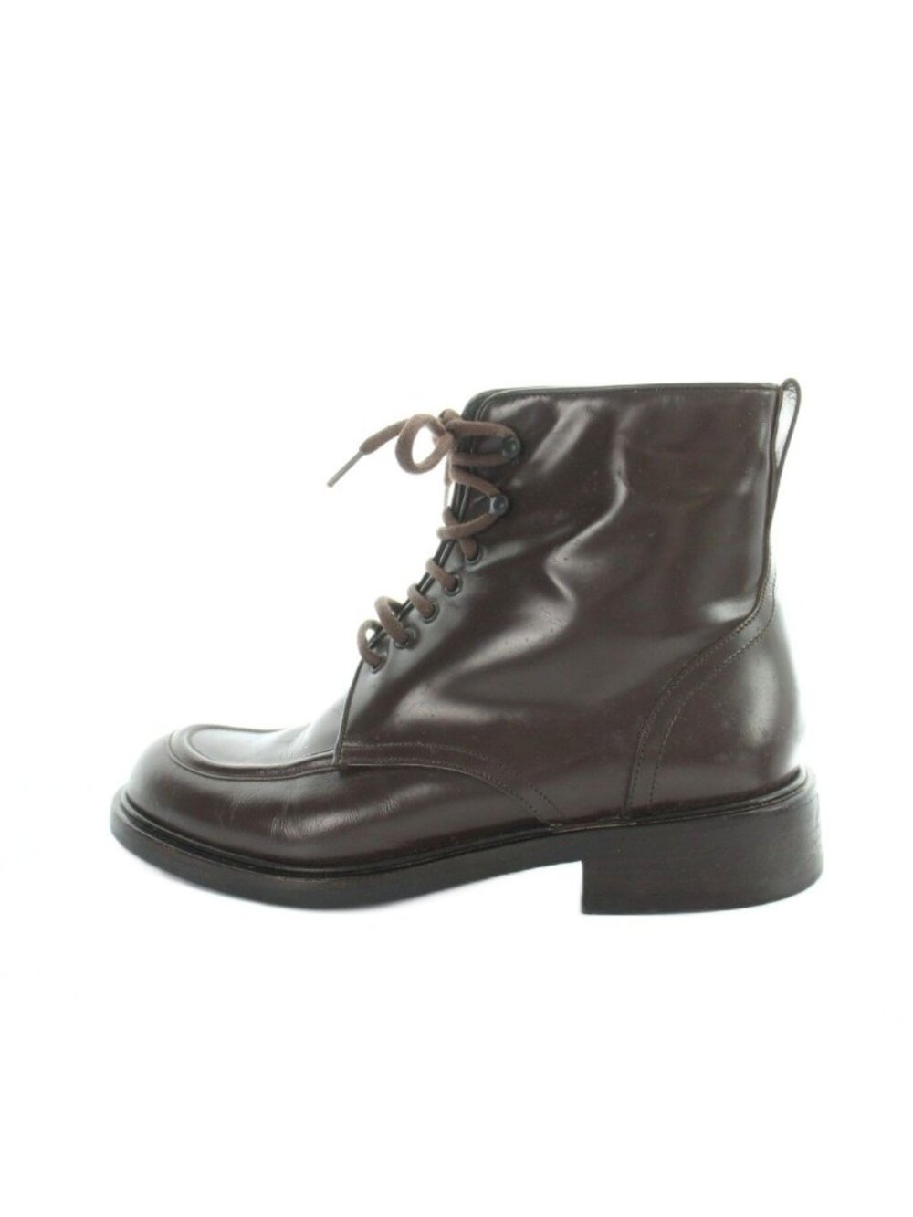 Gucci Short Boots Leather Round Toe Logo Brown 36